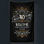 Mens Funny Whiskey 40th Birthday Banner<br><div class="desc">Celebrate the big 4-0 with style and humor with this vintage whiskey label-inspired birthday design. The black, gold, and white typography is ornate and elegant, giving it a classic retro vintage feel. Perfect for man (or woman!) in your life who loves their scotch, spirits, bourbon, and other liquor drinks. Features...</div>