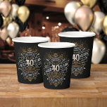 Mens Funny Whiskey 40th Birthday Paper Cups<br><div class="desc">Celebrate the big 4-0 with style and humor with this vintage whiskey label-inspired birthday design. The black, gold, and white typography is ornate and elegant, giving it a classic retro vintage feel. Perfect for man (or woman!) in your life who loves their scotch, spirits, bourbon, and other liquor drinks. Features...</div>