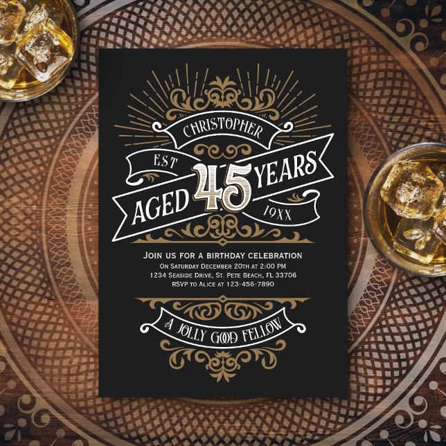 Mens Funny Whiskey 45th Birthday Invitation (Creator Uploaded)