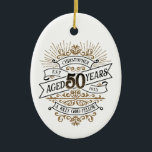Mens Funny Whiskey 50th Birthday Ceramic Ornament<br><div class="desc">Celebrate the big 5-0 with style and humor with this vintage whiskey label-inspired birthday design. The black, gold, and white typography is ornate and elegant, giving it a classic retro vintage feel. Perfect for man (or woman!) in your life who loves their scotch, spirits, bourbon, and other liquor drinks. Features...</div>