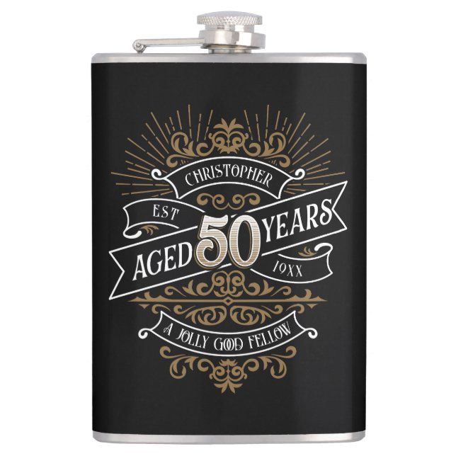 Mens Funny Whiskey 50th Birthday Flask (Front)