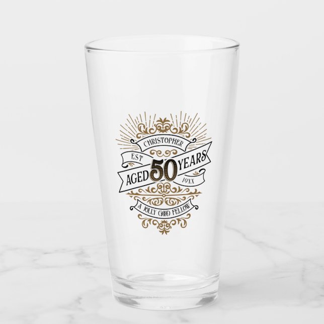 Mens Funny Whiskey 50th Birthday Glass (Front)