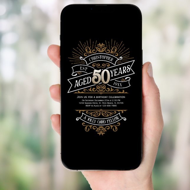 Mens Funny Whiskey 50th Birthday Invitation (Front Digital)