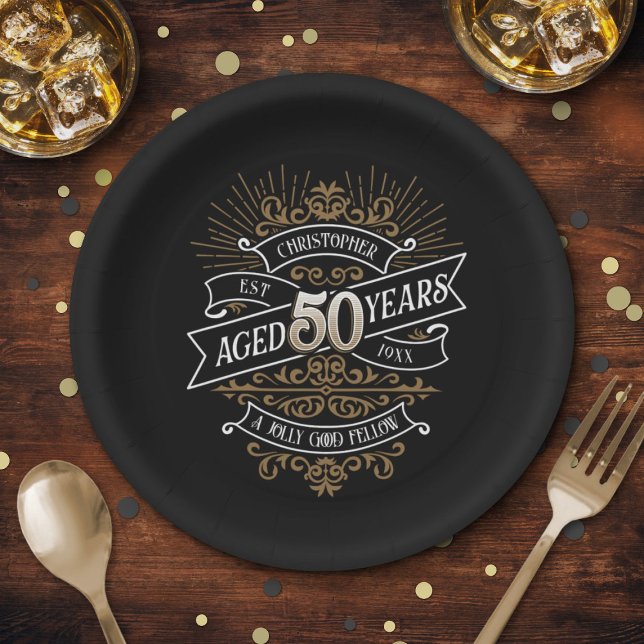 Mens Funny Whiskey 50th Birthday Paper Plates (Creator Uploaded)
