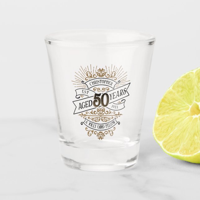 Mens Funny Whiskey 50th Birthday Shot Glass (Front)