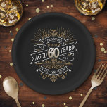 Mens Funny Whiskey 60th Birthday Paper Plates<br><div class="desc">Celebrate the big 6-0 with style and humor with this vintage whiskey label-inspired birthday design. The black, gold, and white typography is ornate and elegant, giving it a classic retro vintage feel. Perfect for man (or woman!) in your life who loves their scotch, spirits, bourbon, and other liquor drinks. Features...</div>