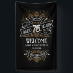 Mens Funny Whiskey 75th Birthday Banner<br><div class="desc">Celebrate the big 7-5 with style and humor with this vintage whiskey label-inspired birthday design. The black, gold, and white typography is ornate and elegant, giving it a classic retro vintage feel. Perfect for man (or woman!) in your life who loves their scotch, spirits, bourbon, and other liquor drinks. Features...</div>
