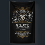 Mens Funny Whiskey 75th Birthday Banner<br><div class="desc">Celebrate the big 7-5 with style and humor with this vintage whiskey label-inspired birthday design. The black, gold, and white typography is ornate and elegant, giving it a classic retro vintage feel. Perfect for man (or woman!) in your life who loves their scotch, spirits, bourbon, and other liquor drinks. Features...</div>