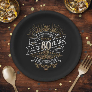 Mens Funny Whiskey 80th Birthday Paper Plates