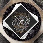 Mens Funny Whiskey 90th Birthday Napkins<br><div class="desc">Celebrate the big 9-0 with style and humor with this vintage whiskey label-inspired birthday design. The black, gold, and white typography is ornate and elegant, giving it a classic retro vintage feel. Perfect for man (or woman!) in your life who loves their scotch, spirits, bourbon, and other liquor drinks. Features...</div>