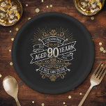 Mens Funny Whiskey 90th Birthday Paper Plates<br><div class="desc">Celebrate the big 9-0 with style and humor with this vintage whiskey label-inspired birthday design. The black, gold, and white typography is ornate and elegant, giving it a classic retro vintage feel. Perfect for man (or woman!) in your life who loves their scotch, spirits, bourbon, and other liquor drinks. Features...</div>