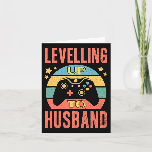 Mens Gamer Husband Leveling Up Wedding Engagement  Card (Front)