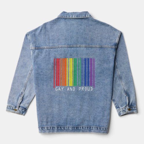 Mens Gay And Proud Rainbow Barcode Lgbt Csd Gay   Denim Jacket