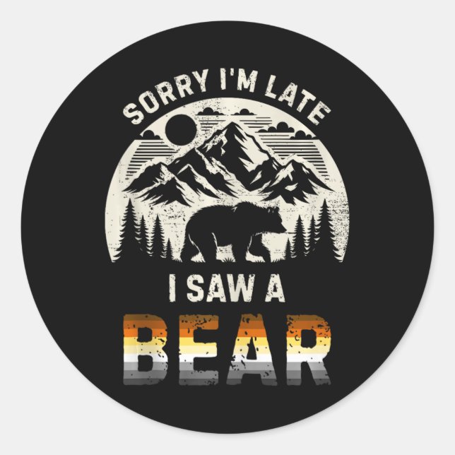 Mens Gay Bear Pride Hiking Retro Funny Outdoor Tan Classic Round Sticker (Front)
