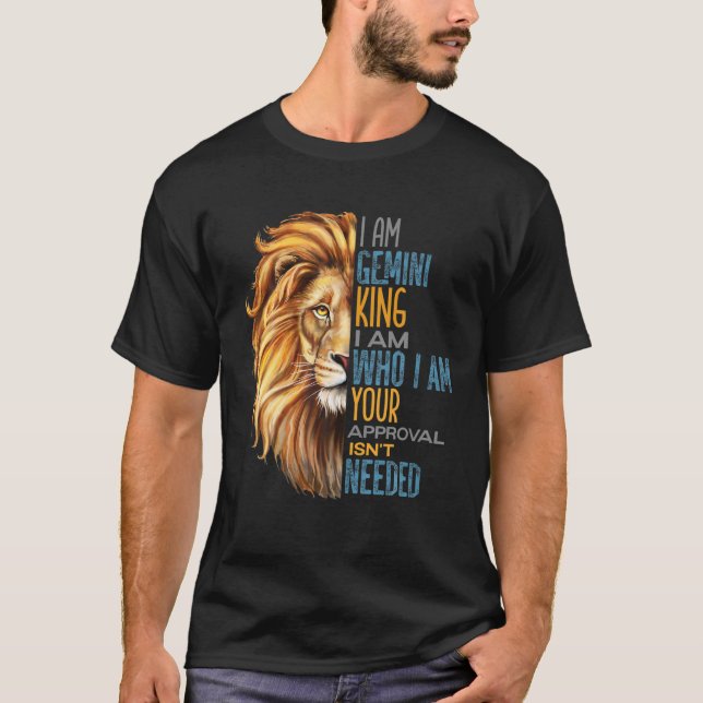 Mens Gemini King Zodiac Astrology Birthday Lion Sl T-Shirt (Front)