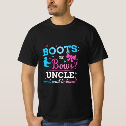 Mens Gender reveal boots or bows uncle matching ba T_Shirt