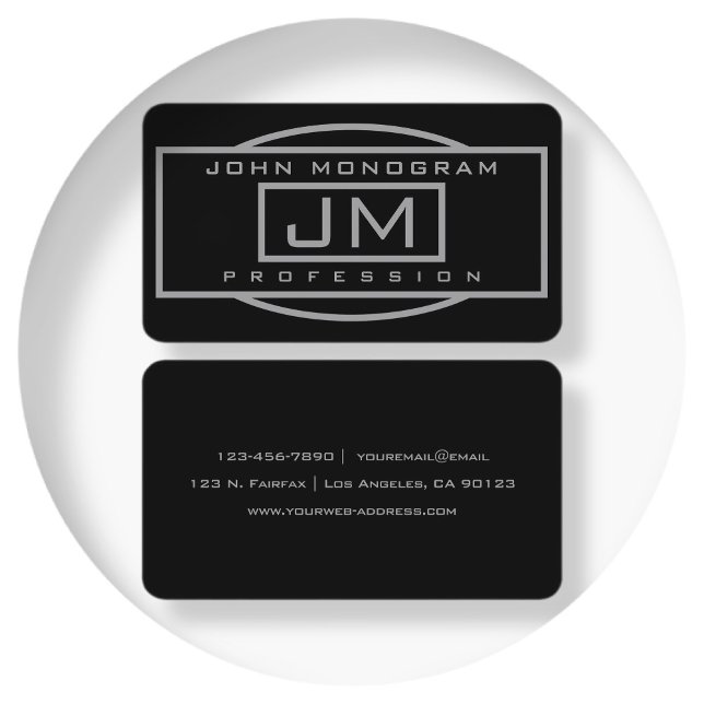 Men's Geometric Black & Grey Monogrammed Business  Card (Creator Uploaded)