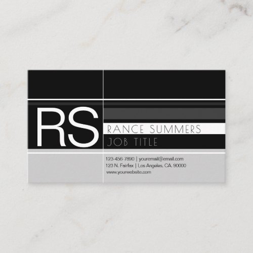 Mens Geometric Monogram Grays  Black Business Card