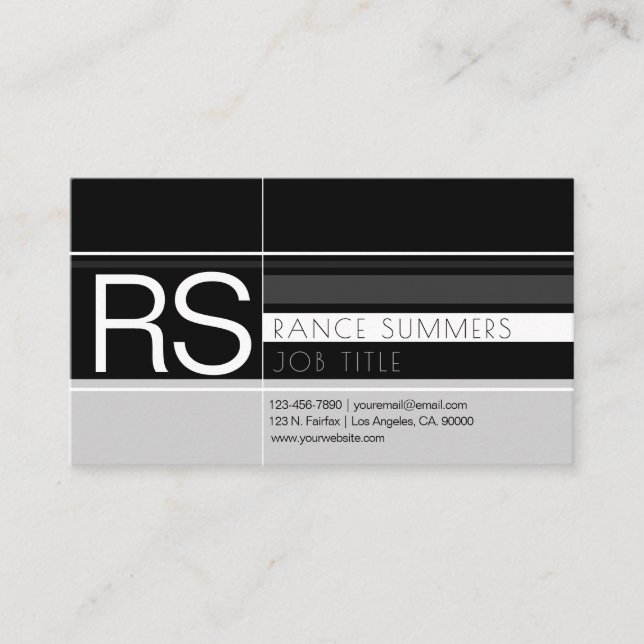 Men's Geometric Monogram Grays & Black Business Card (Front)