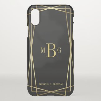 Men's Geometric Monogram with Gold Deco Frame iPhone X Case