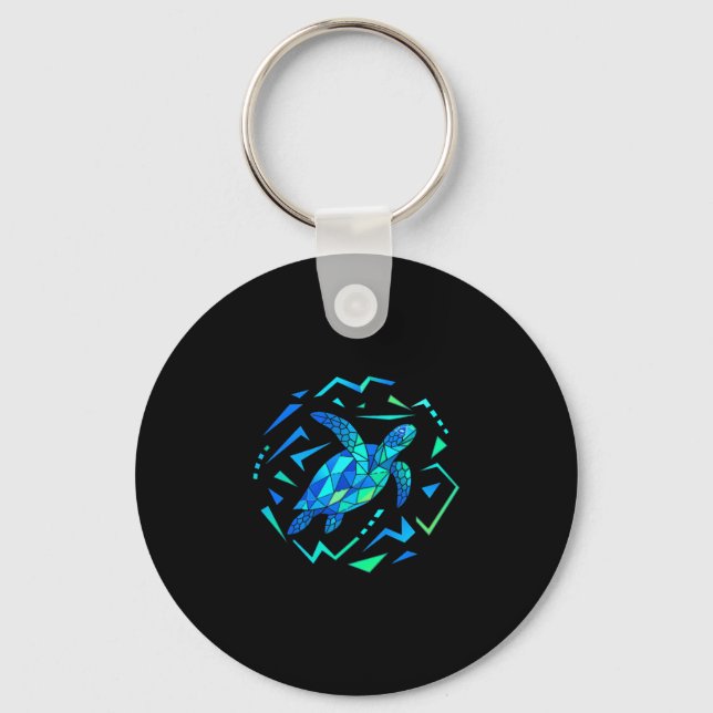 Mens geometric sea turtle with vibrant patterns keychain (Front)