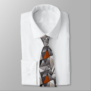 Men's Geometric Silver Gray and Copper Neck Tie