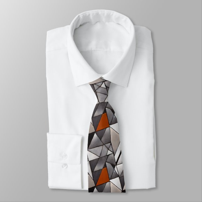 Men's Geometric Silver Gray and Copper Neck Tie (Tied)