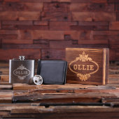 Men's Gift Set: Leather Wallet & Steel Flask (Front)