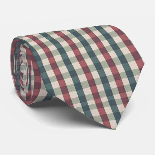 Mens Gingham Vinchy Deep Green Red   Neck Tie