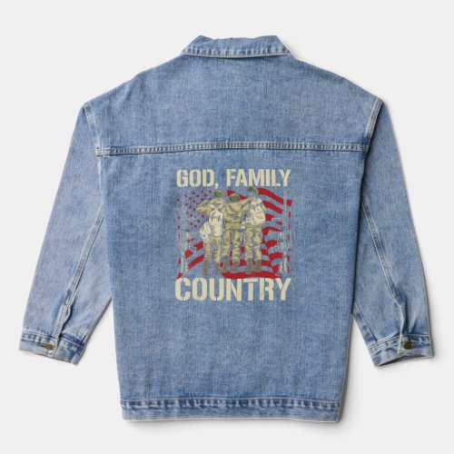 Mens God Family Country Patriotic Soldier 4th Of J Denim Jacket