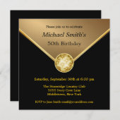 Mens Gold Black Elegant Jewel Birthday Invitations (Front/Back)
