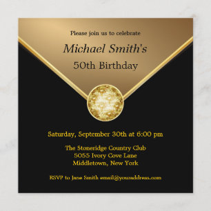 Mens Gold Black Elegant Jewel Birthday Invitations