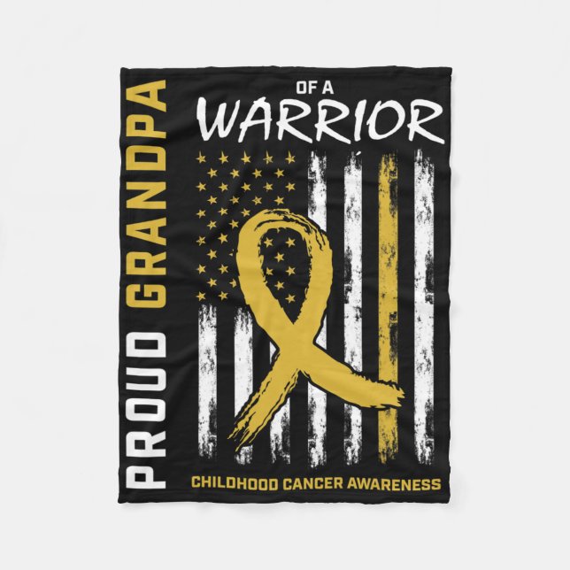 Mens Gold Proud Grandpa Childhood Cancer Awareness Fleece Blanket (Front)