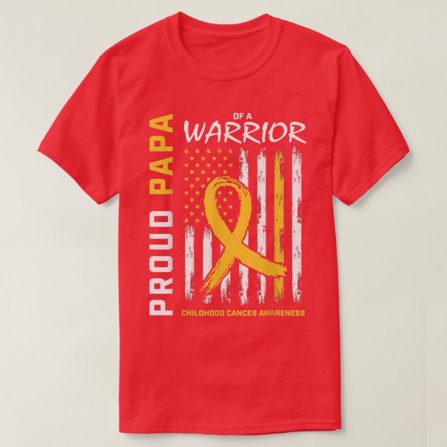 Mens Gold Proud Papa Childhood Cancer Awareness Am T-Shirt (Design Front)