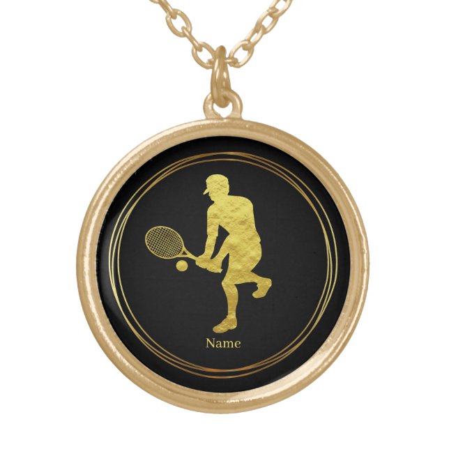 Men's Gold Silhouette Tennis Necklace with Name (Front)