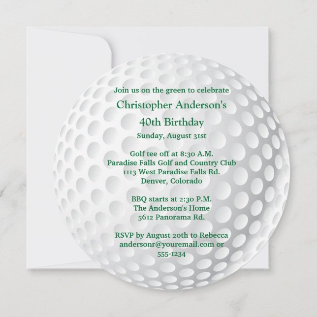 Men's Golfing 40th Birthday Invitation (Back)