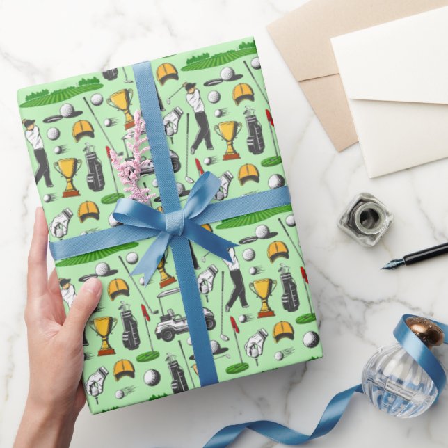 Men's Golfing Golf Sports Symbols Green  Wrapping Paper (Gifting)