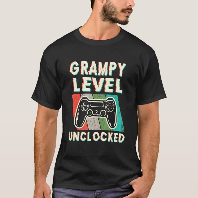 Mens Grampy Level Unlocked Leveled Up To Grampy Fa T-Shirt (Front)