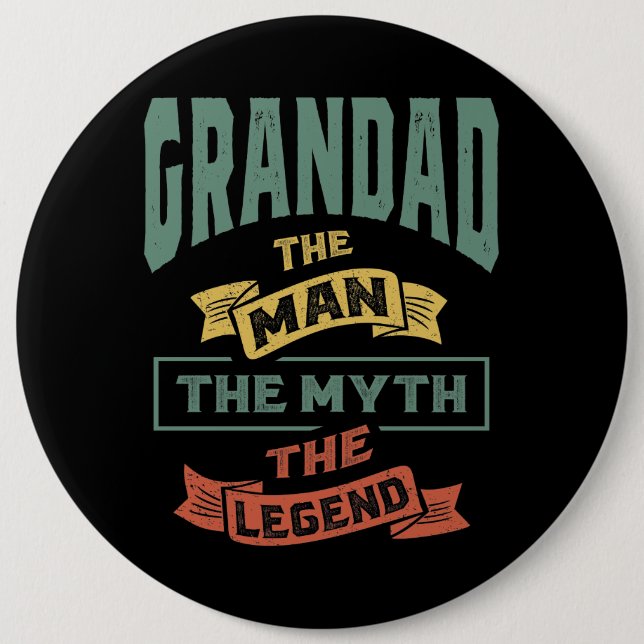 Mens Grandad The Legend Grandpa Gift Button (Front)