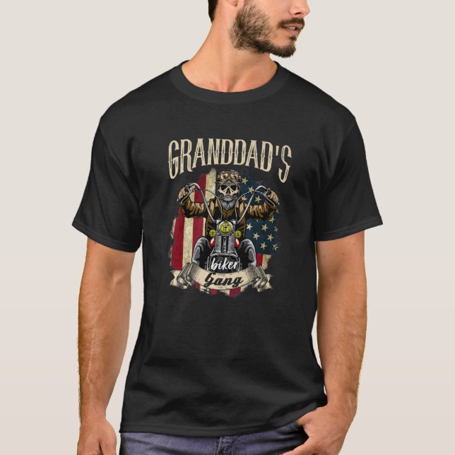 Mens Granddad Biker Gang Flag  Granddad Rides Bike T-Shirt (Front)