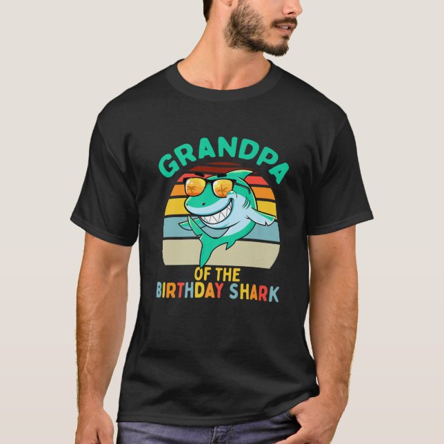 Mens Grandpa Matching Family Shark Birthday T-Shirt (Front)