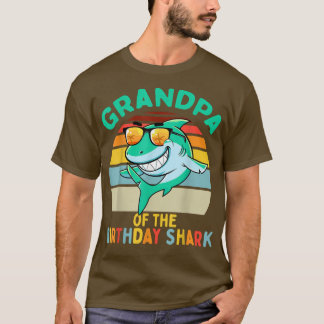 Mens Grandpa Matching Family Shark Birthday  T-Shirt