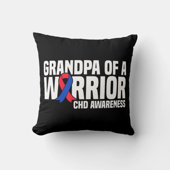 Mens Grandpa of a Warrior CHD Congenital Heart Dis Throw Pillow (Front)