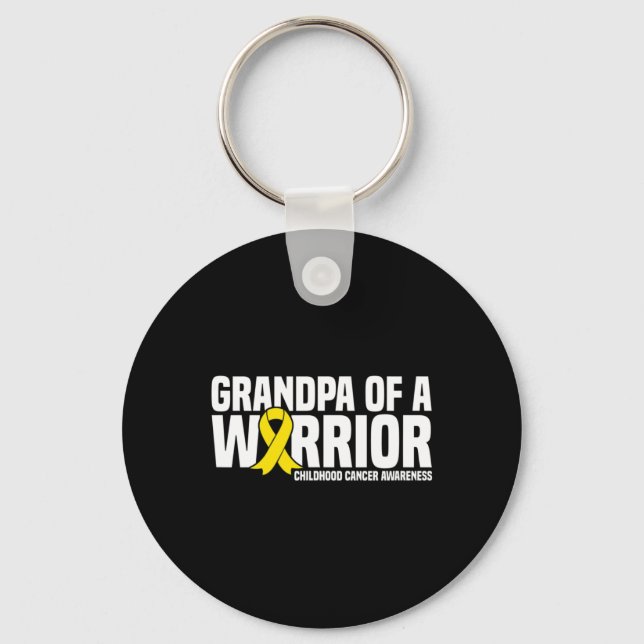 Mens Grandpa of a Warrior Ribbon Childhood Cancer  Keychain (Front)