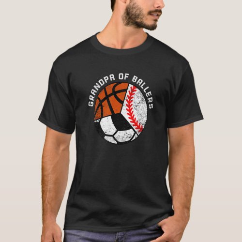 Mens Grandpa Of Ballers  Baseball Soccer Basketbal T_Shirt