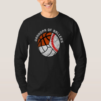 Mens Grandpa Of Ballers Baseball Volleyball Baske T-Shirt