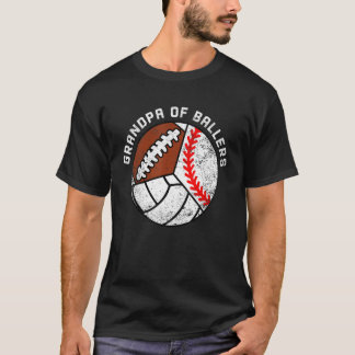 Mens Grandpa Of Ballers   Baseball Volleyball Foot T-Shirt