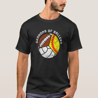Mens Grandpa Of Ballers  Softball Volleyball Footb T-Shirt