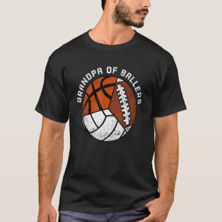 Mens Grandpa Of Ballers   Volleyball Basketball Fo T-Shirt