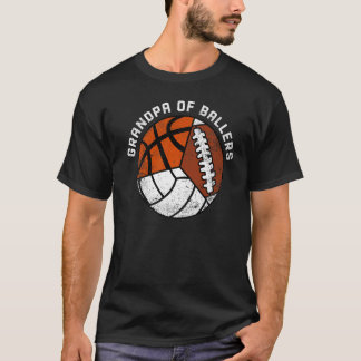 Mens Grandpa Of Ballers  Volleyball Basketball Foo T-Shirt